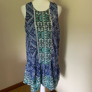 Lovers + Friends Sleeveless Blue White Black & Green Midi Dress, Size Small